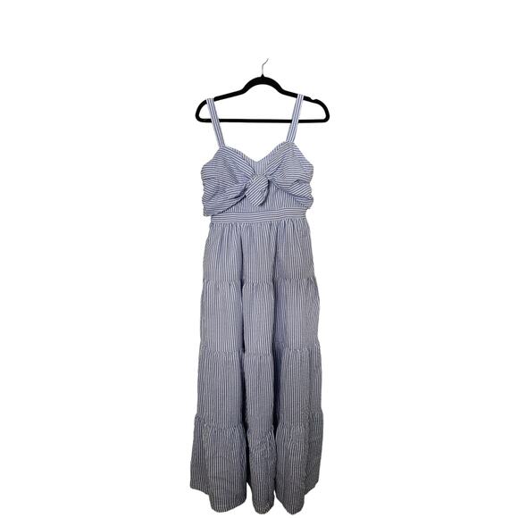 English Factory Dress Women’s Small Striped Tiered Maxi Sundress Blue White - Picture 2 of 5